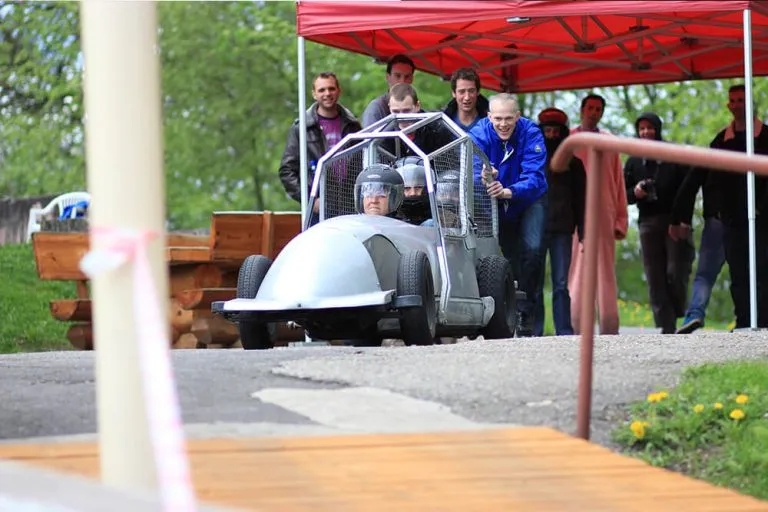 Riding the modified summer bobsleigh